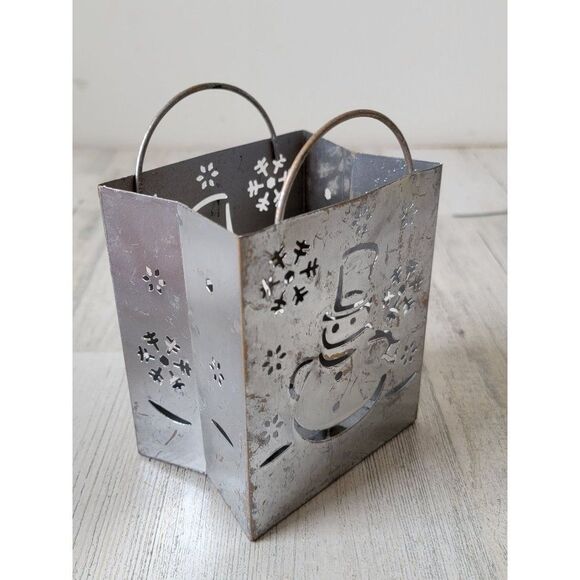 Silver snowman AS IS snowflake tea light holder Xmas decor - Picture 3 of 8